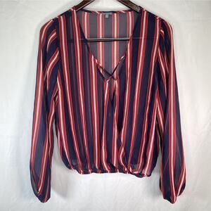 CHARLOTTE RUSSE Red Blue Striped Career Corporate Large Blouse Long Sleeve Top